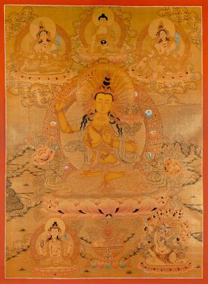 Full Gold Style Manjushree Thangka Painting | 24k Gold Painted Bodhisattva of Wisdom