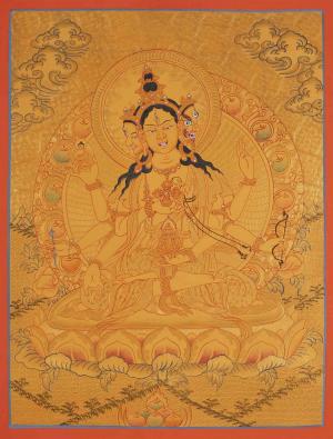 24K Gold Style Namgyalma Thangka | Genuine Hand-Painted Tibetan Art of Ushnisha Vijaya