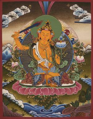 Manjushri Deity Thangka | Original Hand painted Tibetan Bodhisattva Thanka Of Wisdom