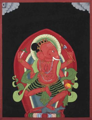 Little Ganesh Original Vintage Hand-Painted Tibetan Thangka