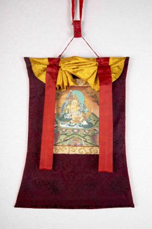 Namtose Thangka Painting With Brocade | Original Hand Painting of Wealth Deity