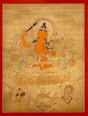 Full 24K Gold Style Manjushree Thangka | Original Hand Painted Bodhisattva Art | Wall Hanging Decor | Zen Buddhism | Meditation And Yoga
