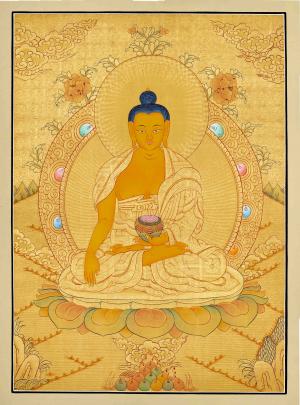 Full Gold Style Shakyamuni Buddha Thangka Painting | Original Hand Painted Tibetan Buddhist Art | Meditation And Yoga | Wall Hanging Decor