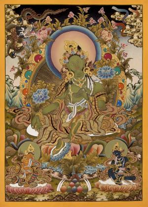 Original Hand Painted Green Tara Tibetan Thangka Painting | Wall Hanging Decor Meditation And Yoga | Traditional Buddhist Art
