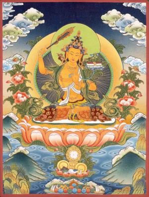 Manjushree Bodhisattva Thangka Painting | Original Hand Painted Traditional Buddhist Art Of Deity Of Wisdom | Wall Hanging Decor