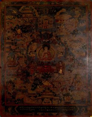 Original Hand Painted Vintage Oil Varnished Buddha Life Story Thangka Painting | Tibetan Buddhist Wall Decoration Art | Meditation And Yoga