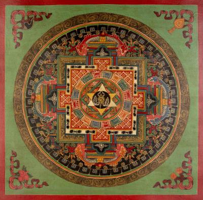 Original Hand-Painted Oil Varnished Sankha Mandala Tibetan Buddhist Thangka Painting | Wall Decor Art | Meditation And Yoga | Zen Buddhism