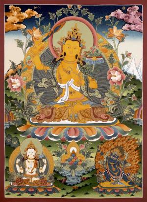 Original Hand Painted Manjushree Bodhisattva Thangka Painting | Traditional Buddhist Art Of Deity Of Wisdom | Wall Hanging Decor