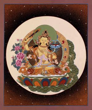 Small Size Manjushree Bodhisattva Thangka Painting |Original Hand Painted Traditional Buddhist Art Deity Of Wisdom | Wall Hanging Meditation