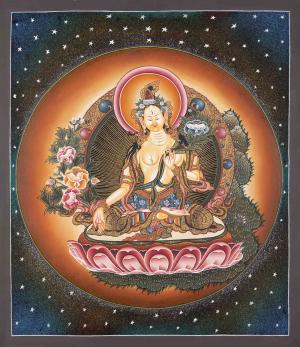 Small Size White Tara Thangka Painting | Original Hand-Painted Female Bodhisattva Art | Wall Hanging Decoration Tibetan Buddhist Art