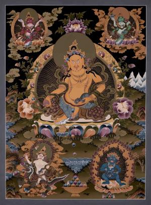 Dzambala Kubera Thangka | Divine Wealth and Prosperity | Home with Wealth and Good Fortune | Wall Hanging Meditation And Yoga Thangka Art