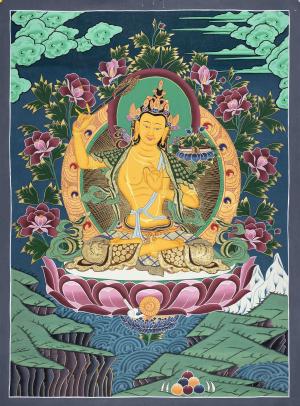Manjushree Bodhisattva Thangka Painting | Original Hand Painted Traditional Buddhist Art Deity Of Wisdom | Wall Hanging Meditation