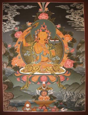 Genuine Hand Painted Manjushree Thangka | Traditional Hand-Painted Tibetan Bodhisattva Of Wisdom Wall Decoration Painting
