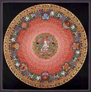 White Tara Mantra Mandala Thangka |  Sacred Mandala of Compassionate Healing |  Sacred Thangka Painting for Meditation