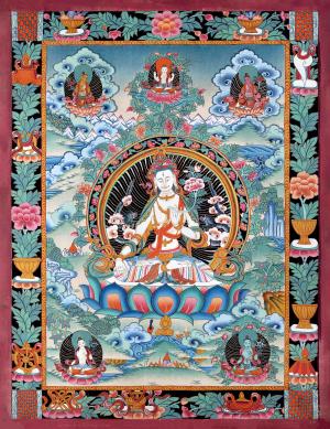 Vintage White Tara Thangka Art | Original Hand Painted Tibetan Buddhist Painting | Wall Hanging Decoration | Meditation And Yoga