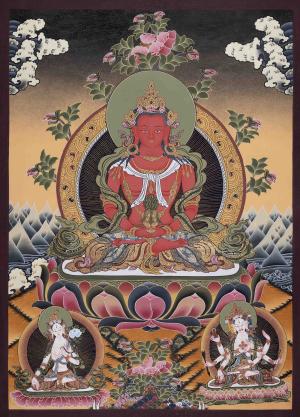 Buddha Amitayus Painted Thangka | Amitayus Thangka | Handmade Thangka Painting