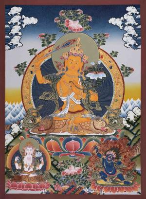 Original Hand-Painted Manjushri Thangka | Tibetan Buddhism Thangka | Religious Wall Decoration