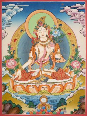 White Tara Thangka Art | Original Hand Painted Female Bodhisattva Art | Wall Decoration Painting | Art Painting for Meditation and Good Luck