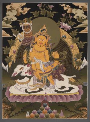 Dzambala Kubera Thangka Painting | Original Hand-Painted Deity Of Wealth | Art Painting for Meditation & Good Luck | Wall Decor Painting