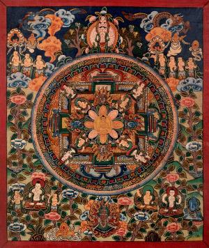 Deity Mandalas Thangka Painting | Original Hand Painted Tibetan Thangka Art | Wall Hanging For Meditation And Yoga | Home Decoration
