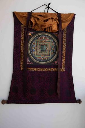 Vintage 8 Auspicious Mandala Thangka With Exquisite Brocade | Tibetan Wall Hanging | Traditional Himalayan Art |Buddhist Art | Zen Buddhism