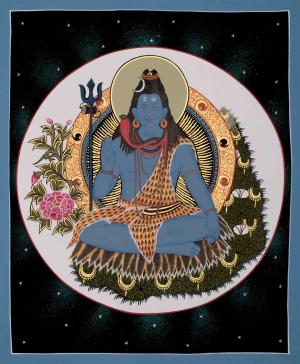 Lord Shiva Thangka Painting | Original Hand-painted Mahadev Thangka Art | Wall Hanging Yoga Meditation Art | Rare Collection Hindu Deity