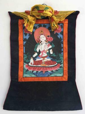 Vintage White Tara Thangka Painting |  Timeless Beauty |  A Symbol of Serenity | Traditional Tibetan Art