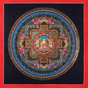 Buddha Shakyamuni Mandala Thangka Painting | Himalayan Buddhist Art of Buddha On Lotus Throne