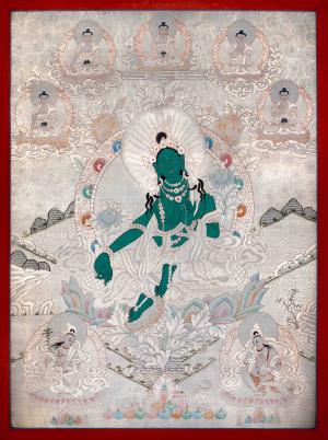 Silver Style Green Tara Thangka Art | Original Hand Painted Thangka Painting | Wall Hanging For Meditation And Yoga | Home Decoration