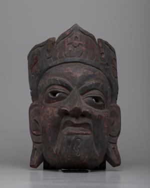 Antique Wooden Mask of Buddhist Master Zhabdrung Ngawang Namgyel | The Bearded Lama Face Mask