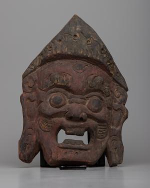 Authentic Buddhist Rare Mahakala Mask | Handcrafted Vintage Wooden Artifacts