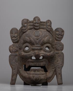 Fine Quality Antique Wooden Mahakala Mask | Bhairava Craft | Buddhist Ritual Item