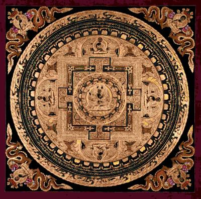 Gold Style Manjushree Mandala | Tibetan Buddhism | Bodhisattva Thangka For Wall Hanging